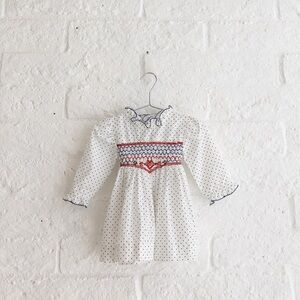 Vintage Polly Flinders Charming White Polka Dot Dress - Girls - Size 6-12 months